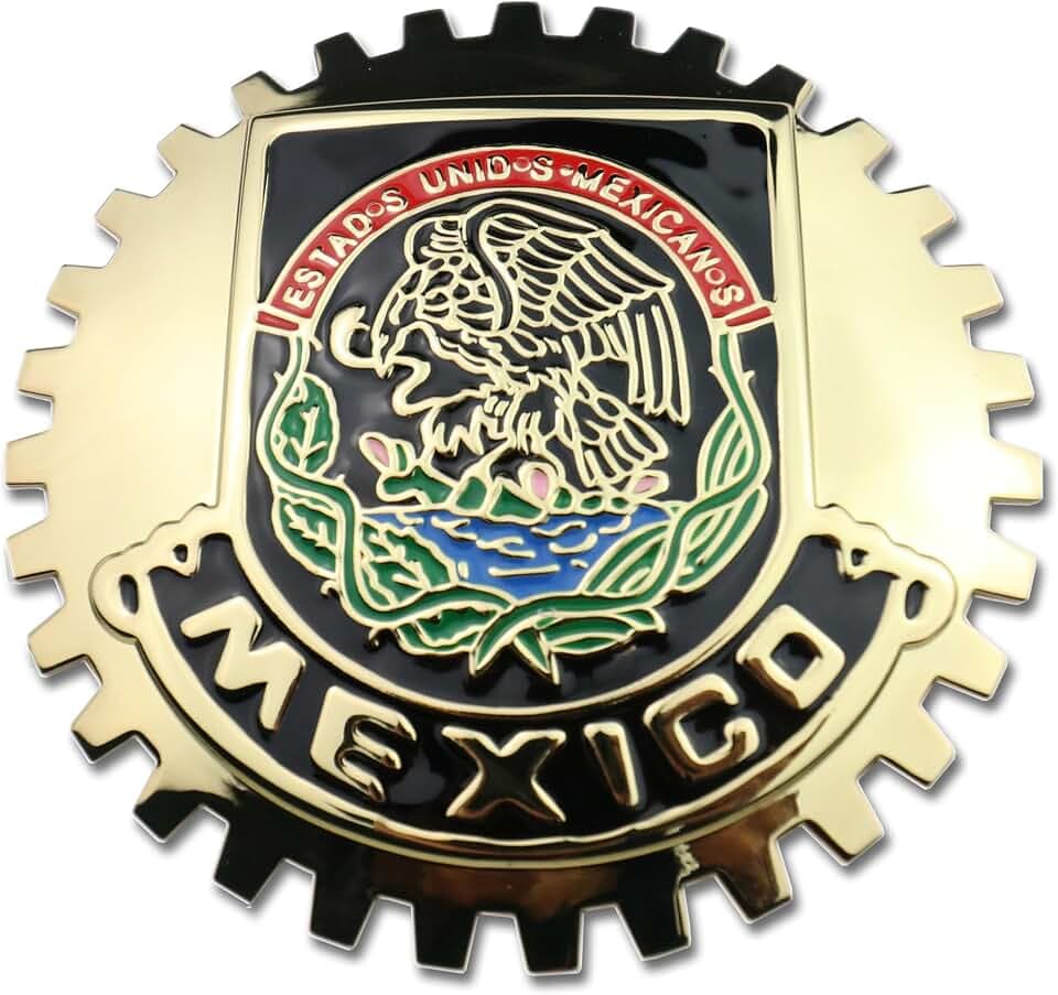 Premium Gold ISO 9001 Mexico Flag Golden Grill Badge Golden Mexican Emblem for Trucks and Cars