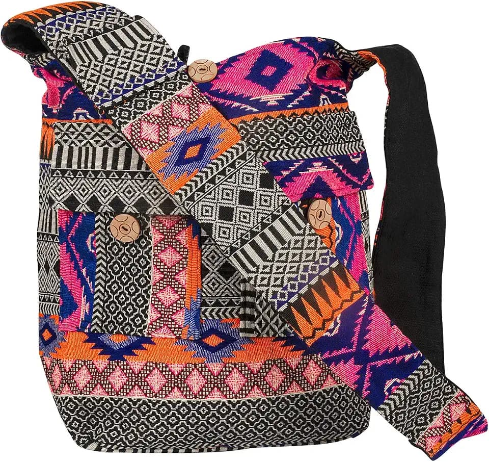 Tribe Azure Fair Trade Crossbody Handwoven Thick Cotton Shoulder Bag Shopping Market Purse Pink Casual Boho Roomy Spacious