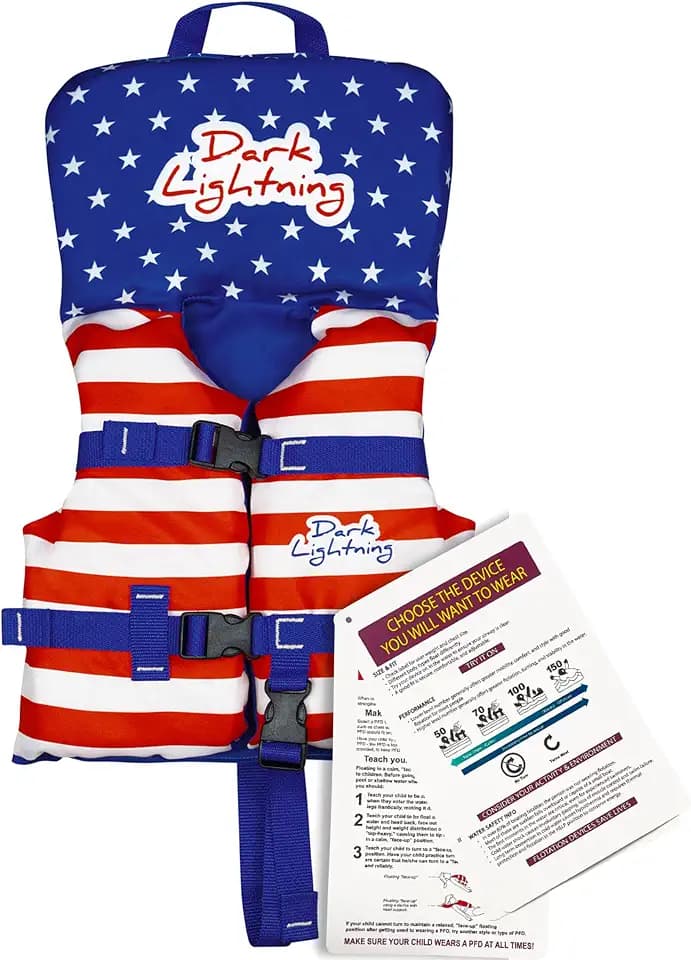 Dark Lightning USCG Approved Infant Life Jacket 0-30 lbs, Toddler Swim Vest and Baby Life Vest for 1-3 Years, 20-30 lbs, Headrest, Leg Strap and Grab Handle