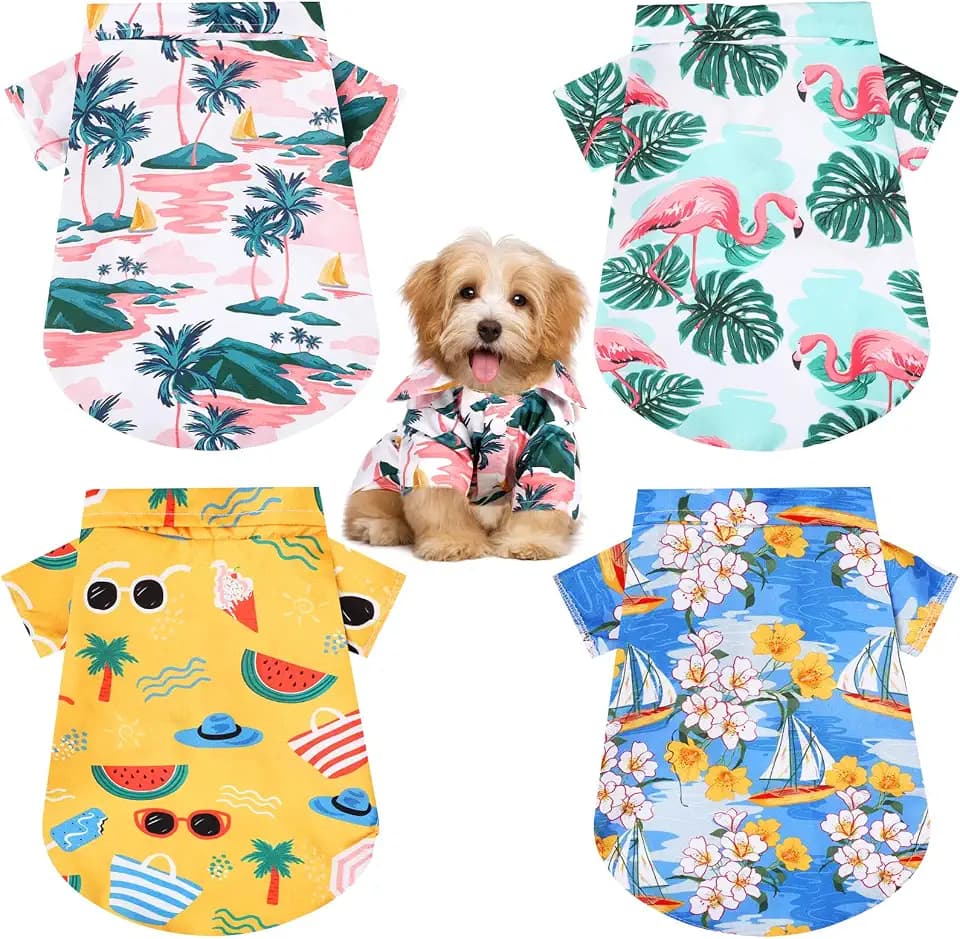 Weewooday 4 Pack Hawaiian Dog Shirts Summer Tropical,Lovely Style,Medium