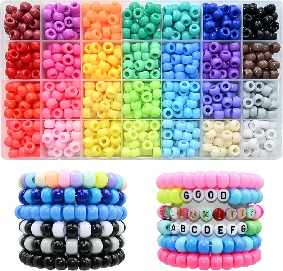 Lnvison Pony Perlen 28 Farben 840 Stück und Buchstabenperlen Bunte Perlen mit Großem Loch für Schmuck, Armbänder, Ketten, Schlüsselanhänger, Basteln