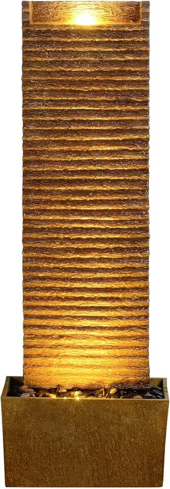 Teamson Home Ridged Texture Outdoor Water Fountain, Brown