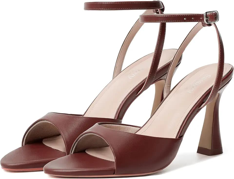 Susanny High Heels for Women Pointed Open Toe Strappy Chunky Block Heels Ankle Strap Stiletto Kitten Heeled Sandals Wedding Bridal Party Prom Sexy Dress Shoes