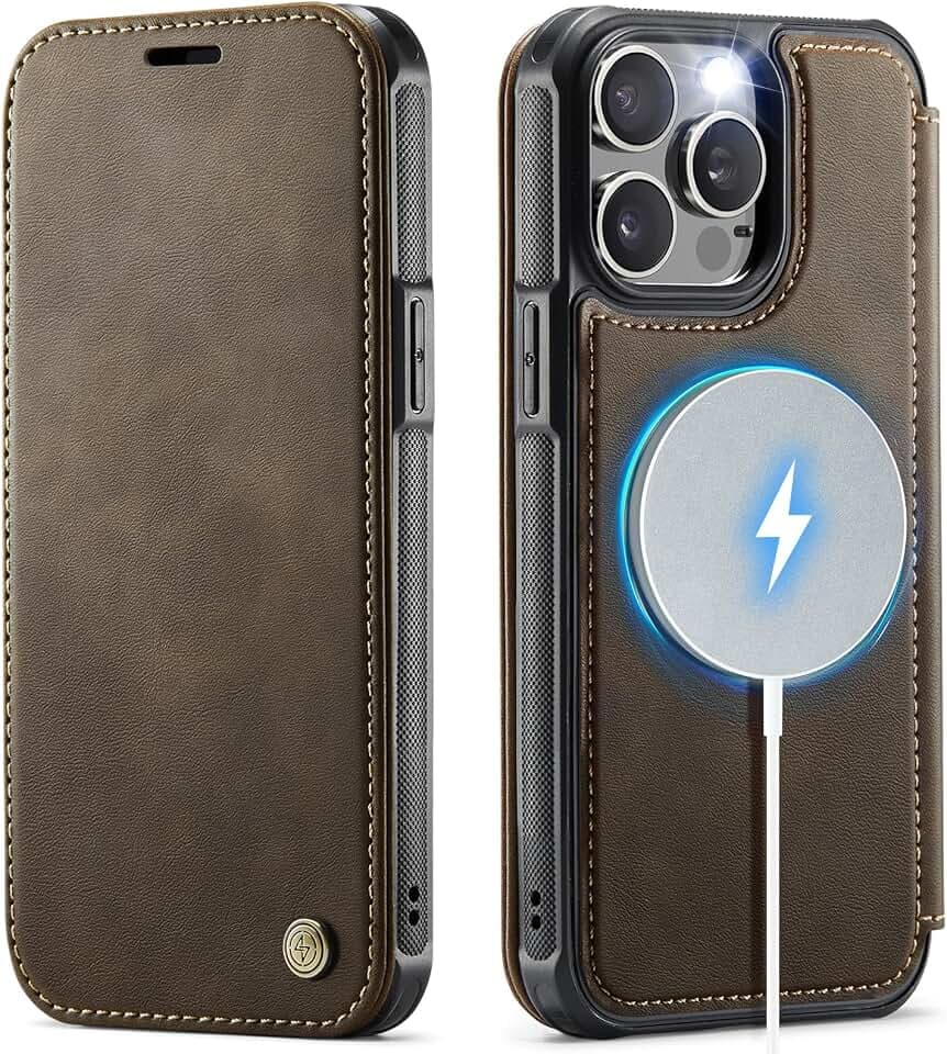 for iPhone 13 Pro Max Slim Wallet Case Wireless Charging, Brown