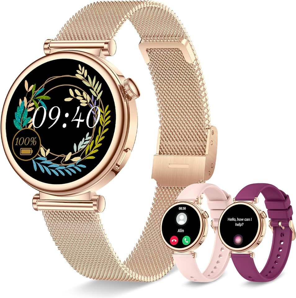 Smartwatch Damen mit Telefonfunktion,1,27" HD Touchscreen 41mm Armbanduhr, Fitness Tracker 100 Sportmodi Menstruationszyklus Schlafmonitor Schrittzähler, Rund Smart Watch für iOS Android (Roségold)