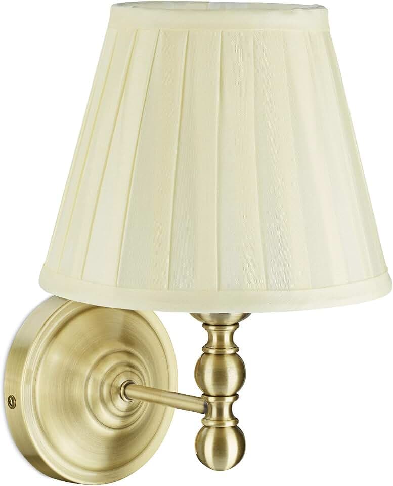 Relaxdays Wandlampe, Stoff-Schirm, antikes Design, elfenbeinweiß/messing | E14-Fassung, Wandleuchte, HBT: 30x20x23,5 cm