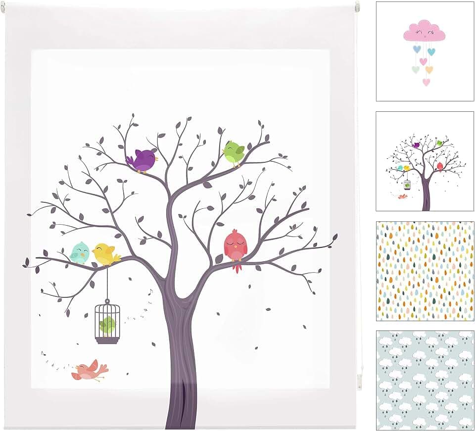 Blindecor Digital Kinder | durchscheinendes Rollo mit Digitaldruck, Modell Birds | 90 x 180 cm (BxH) | Stoffgröße 87 x 175 cm | Fensterrollos