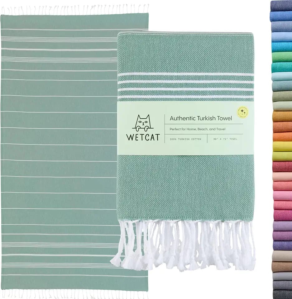 WETCAT Turkish Beach Towel Oversized (38"x71") 100% Turkish Cotton, Made in Turkey - Sand Free, Extra Large, Ultra Soft, Quick Drying, Compact & Lightweight for Travel - Teal