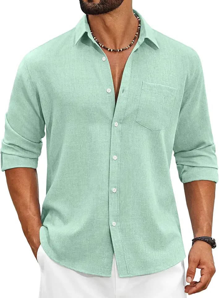 COOFANDY Men's Cotton Linen Button Down Shirts Long Sleeve Casual Summer Beach Shirts for Men