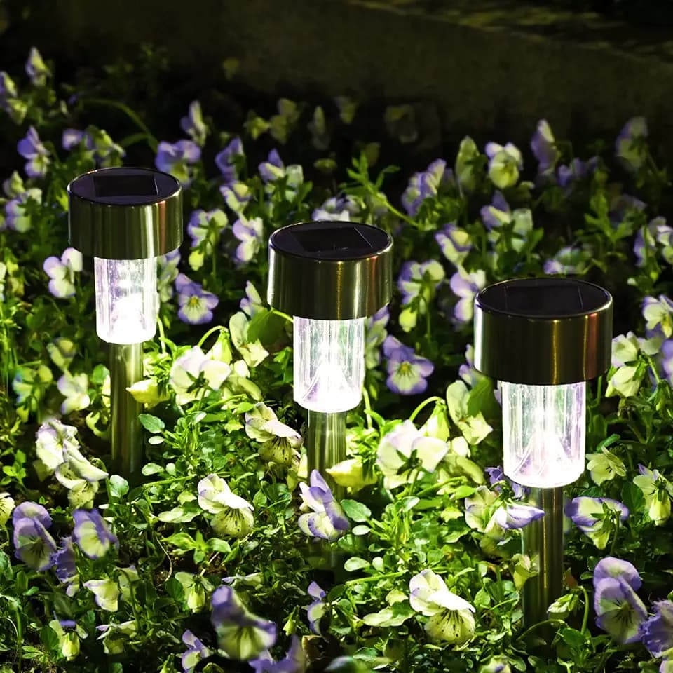 Solpex Solarlampen für Außen, Wegleuchten, 12 Stück, Garten, LED, Solarleuchten für Terrasse, Rasen, Hof, Auffahrt, Gehweg (Edelstahl) Traditionell Kaltweiß