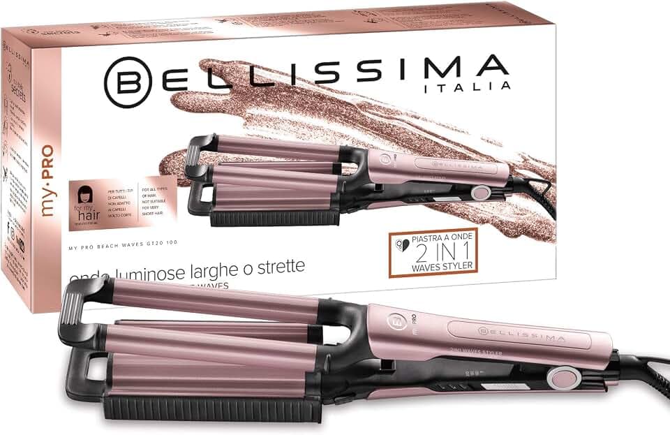BELLISSIMA Imetec Bellissima My Pro Beach Waves GT20 100 glätteisen, Haarglätter für Wellen &Locken mit Natureffekt,3 Temperatureinstellungen für die optimale Schonung des Haars,doppelter Lockenstab
