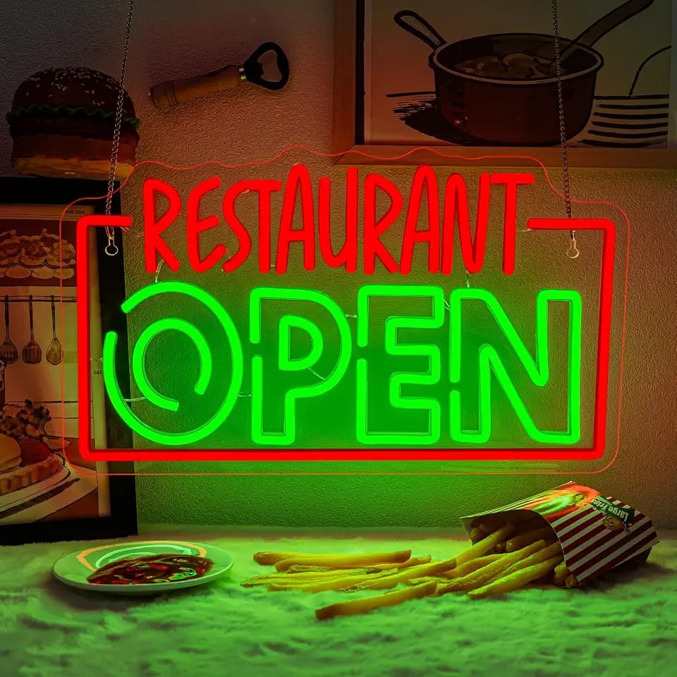 Restaurant Open Neon Sign Red Green LED Light for Business Wall Decor