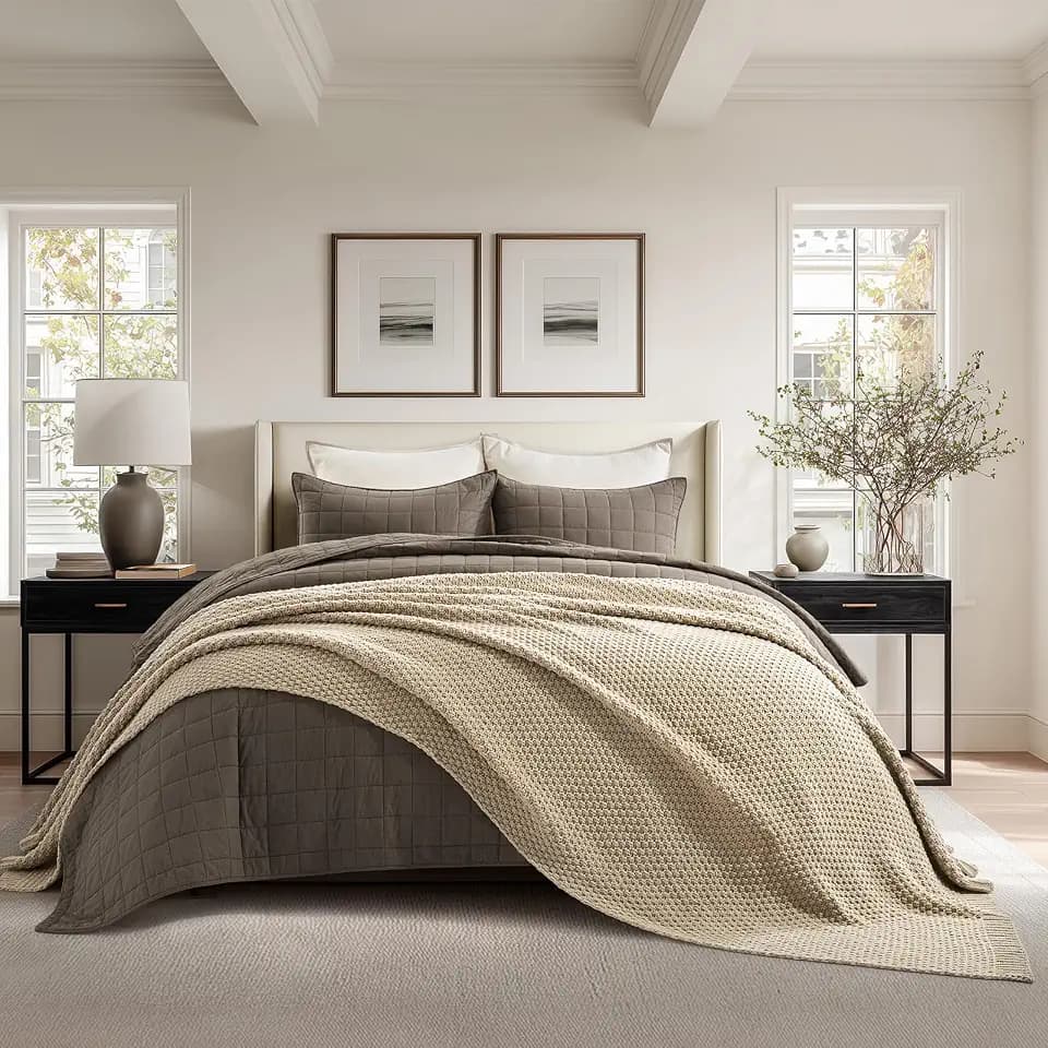 EVERGRACEHOME Chunky Chenille Knit Throw Blanket, 90 x 90, Sand Dune