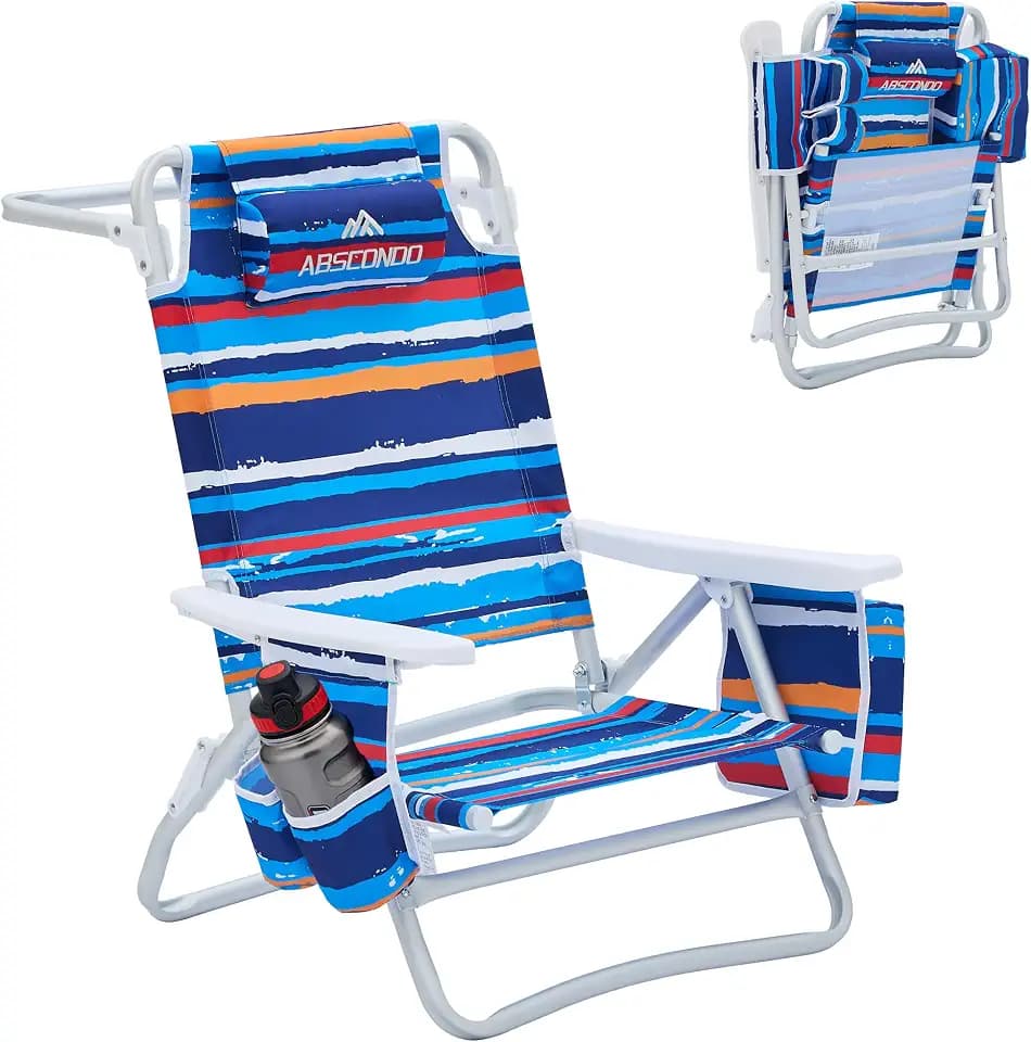 Beach Chair, Beach Chairs for Adults,Outdoor Folding Beach Chairs for Adults, Supports up to 350lbs with 5 Positions, Towel bar, Cooler Pouch, Storage Pouch.