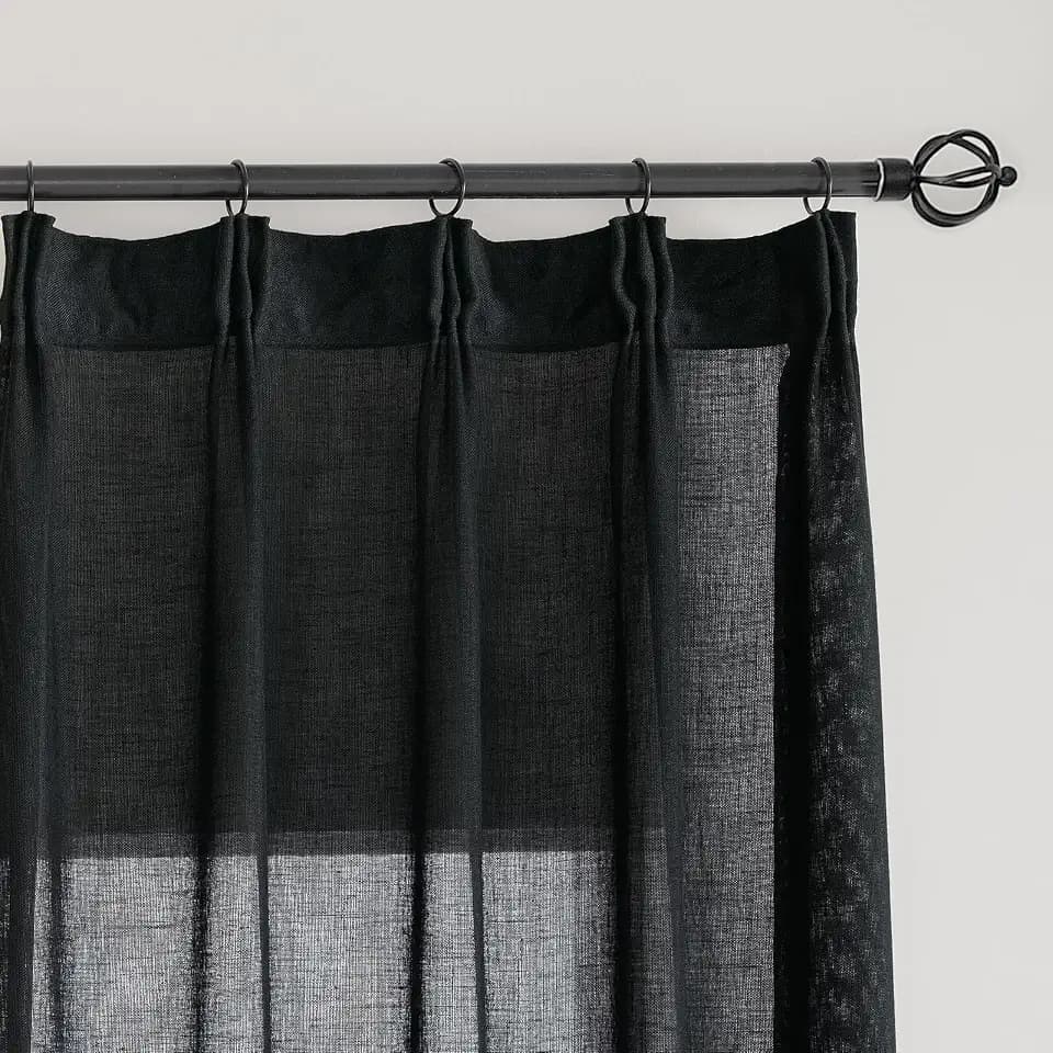 Faux Linen Black Sheer Curtains & Drapes 108 Inch Long Pinch Pleat Curtain