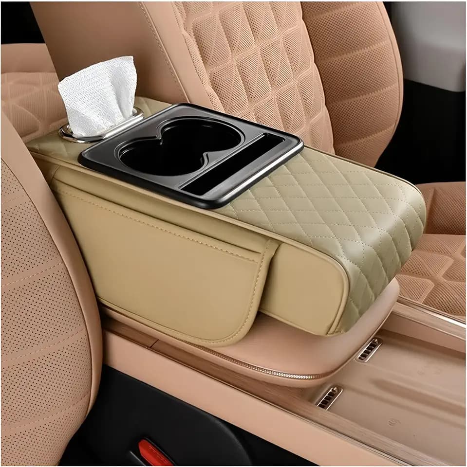 Zpana 4 in 1 Car Center Console Armrest Pillow, Memory Foam, Beige