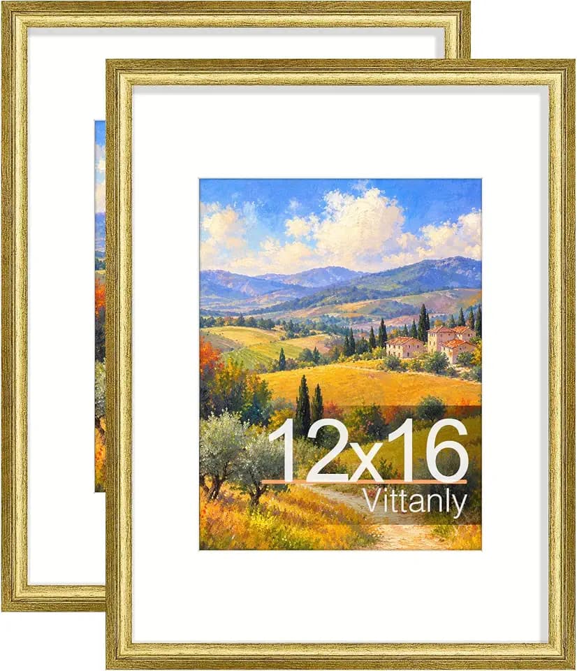 Vittanly 12x16 Picture Frames Set of 2, Vintage Photo Frames, Rustic Gold