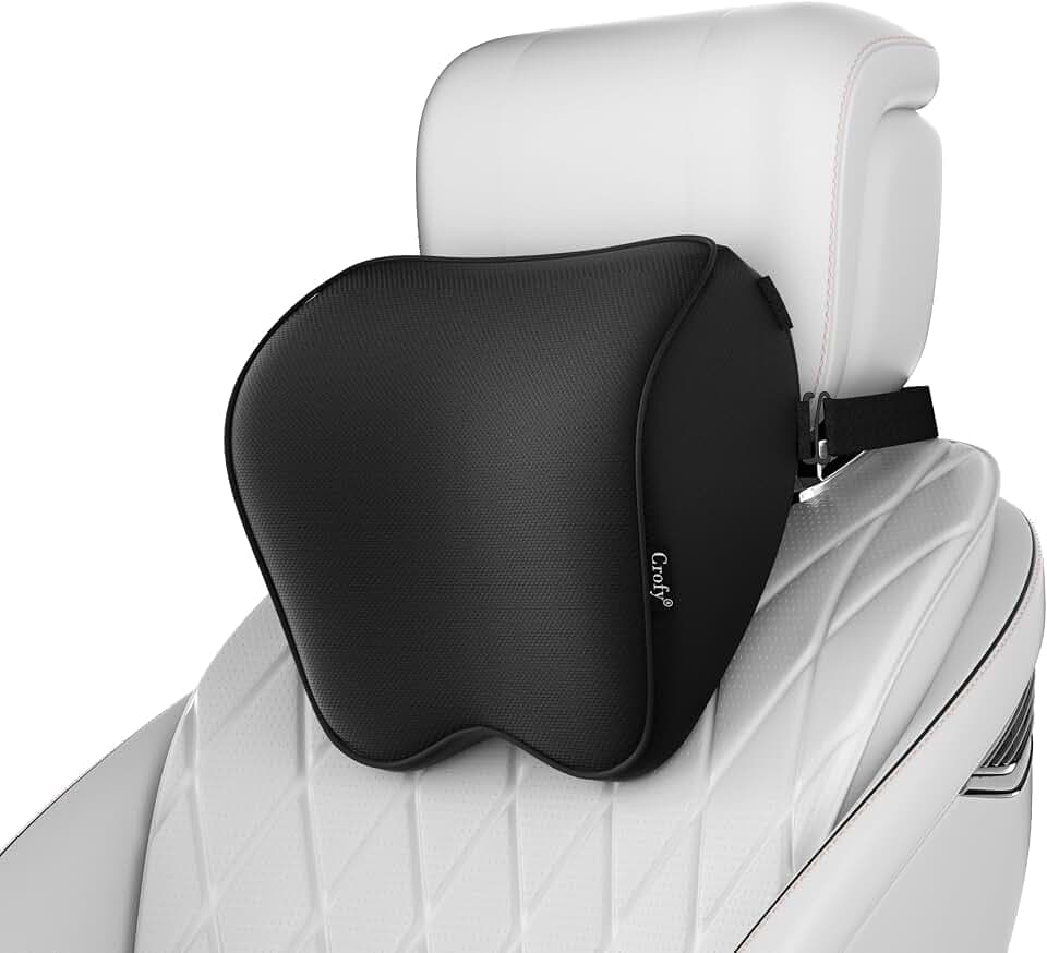 Crofy 2-Pack Car Neck Pillow, Headrest Pillow with Adjustable Strap, Black