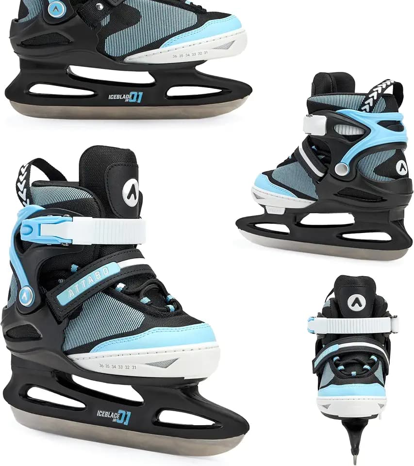 ATTABO Zolo Verstellbare Freizeitschlittschuhe für Jungen in Blau Größe 26-41 EU | Kinder Eislaufschuhe für Anfänger mit 5-stufiger Größenanpassung | Hockeykufen aus Edelstahl