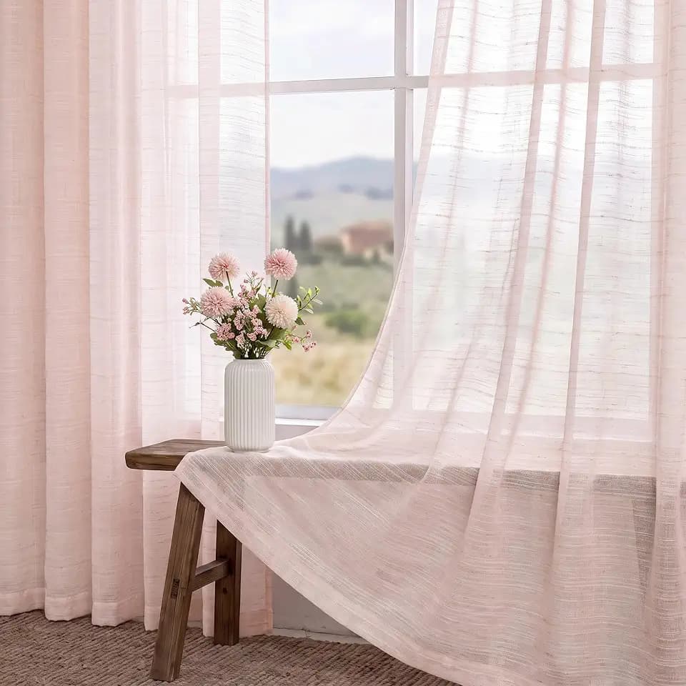 Rosa Gardinen Kinderzimmer Mädchen Voile Transparent H240 x B140 cm mit Ösen Leinen Vorhäng Durchsichtig für Wohnzimmer Modern Schlafzimmer Lichtdurchlaessig Tüll Sheer Curtains Boho Landhaus 2PC