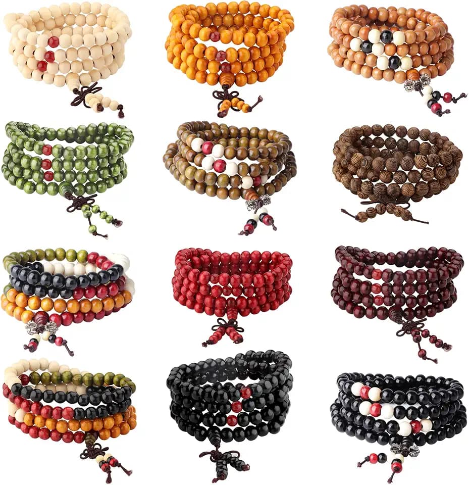 108 Mala Bead Bracelets 8MM Buddhist Prayer Sandalwood Wood Beaded Bracelet