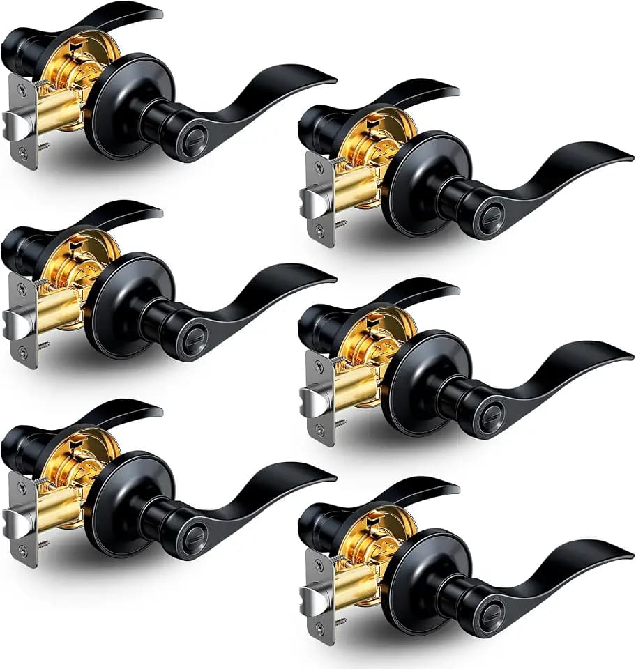 Veise 6 Pack Interior Privacy Door Handle Levers Lock Keyless, Matte Black