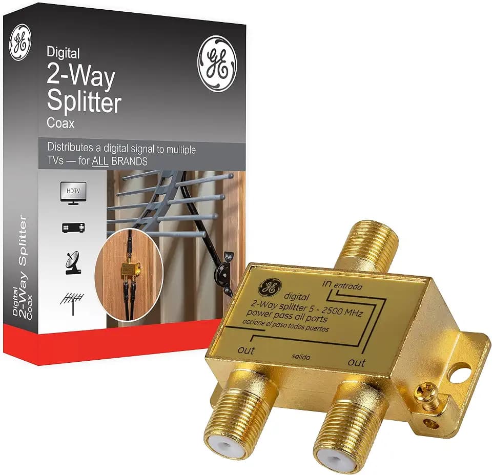 GE Digital 2-Way Coaxial Cable Splitter, 2.5 GHz 5-2500 MHz, RG6 Compatible