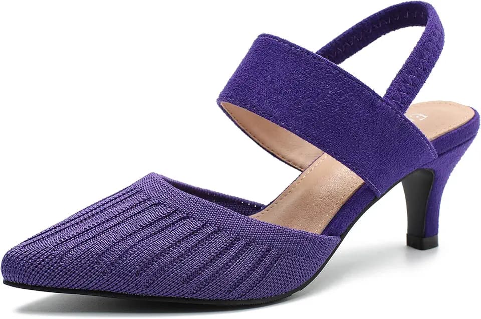 Enelauge Women's Pointed Toe Kitten Heel Sandals Knit Fabric Pumps Elastic Ankle Strap Slingback Wedding Prom Dress Shoes