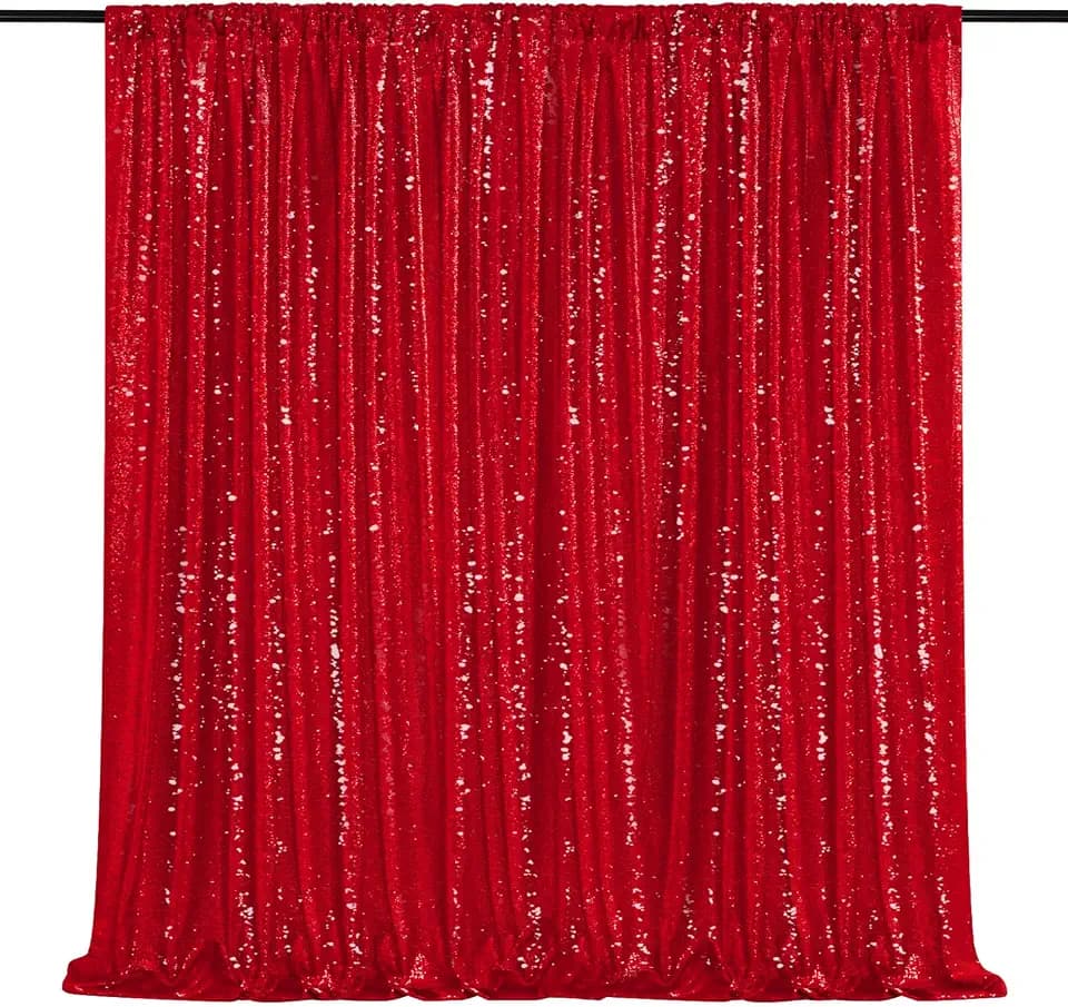 8ft x 8ft Red Sequin Backdrop Curtain Sparkle Photo Backdrop