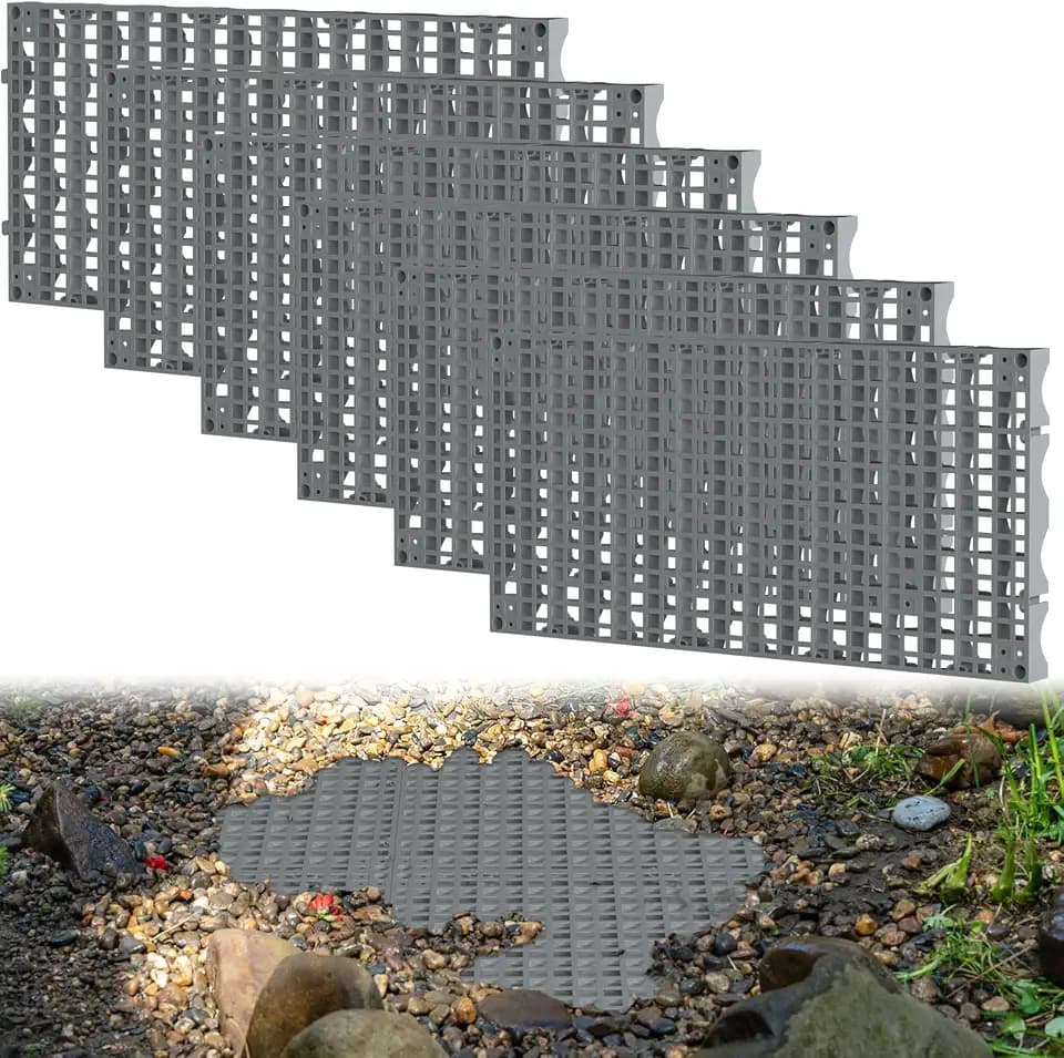 6 Pack 24" x 12" Heavy Duty Fountain Basin Grate, Hide Reservoir Grid for Pondless Waterfall, Hides Rocks, Vases and Decor, Indoor Outdoor Pond Water Garden Fountains, Snap Together Design, Gray