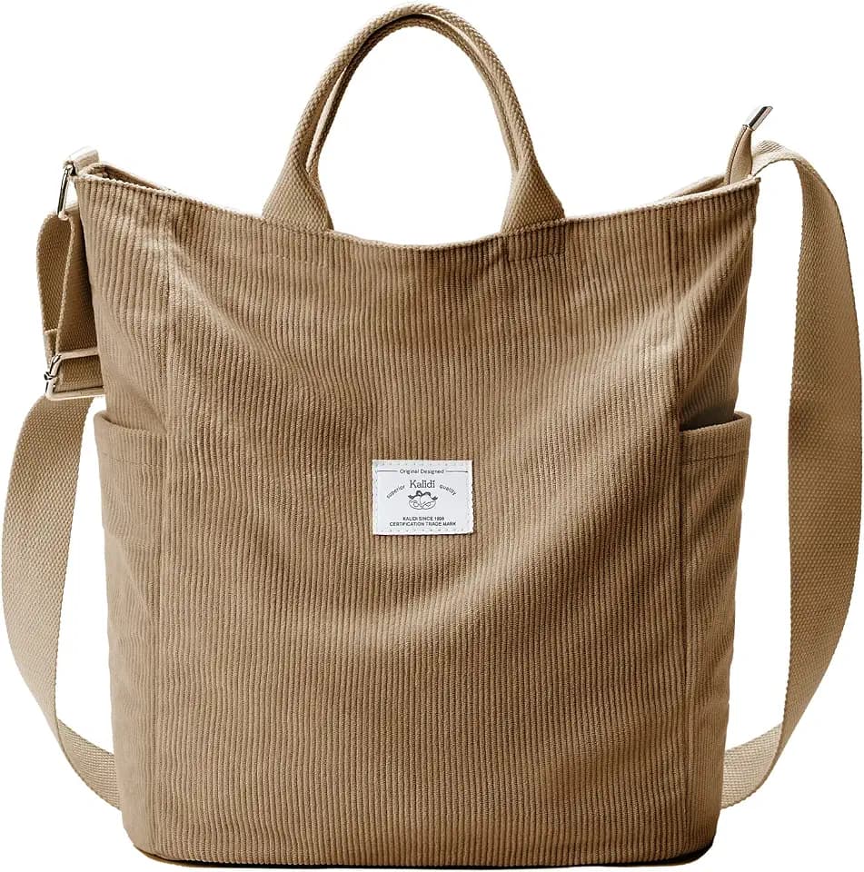 KALIDI Corduroy Tote Bag, Large Slouchy Hobo Messenger Crossbody Bag