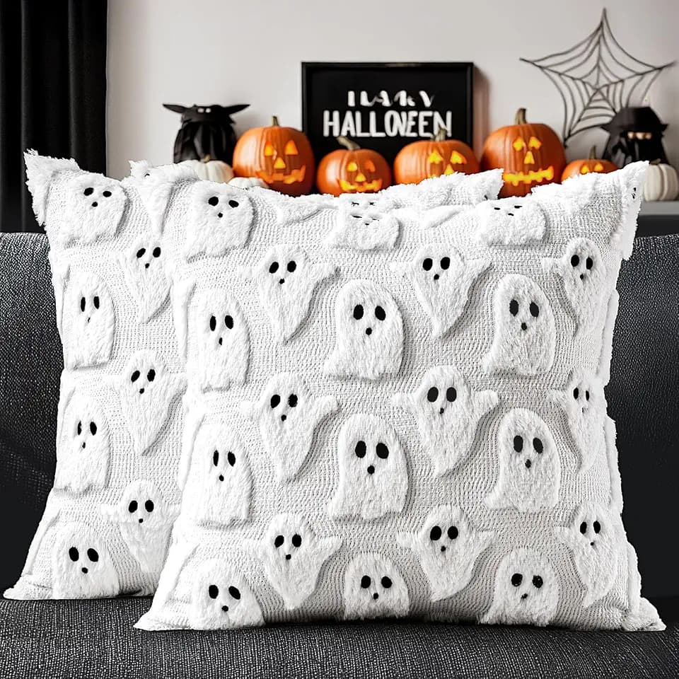 MIULEE White Halloween Pillow Covers Cute Ghost Decor Set of 2 20x20