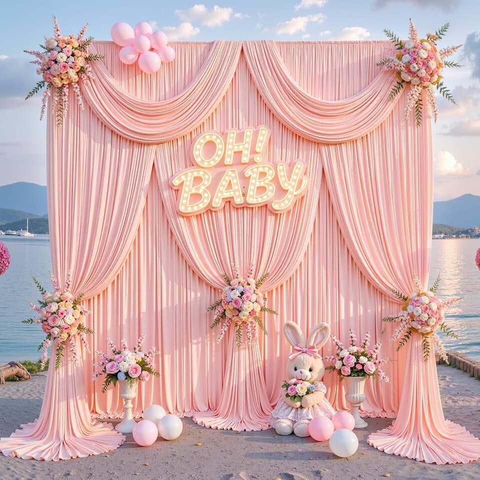 10x10ft Blush Pink Backdrop Curtains for Parties Baby Shower Photo Wrinkle Free Polyester Photoshoot Curtains Drapes Backdrop for Girls Birthday Party Gender Reveal Background 2 Panels 5x10FT