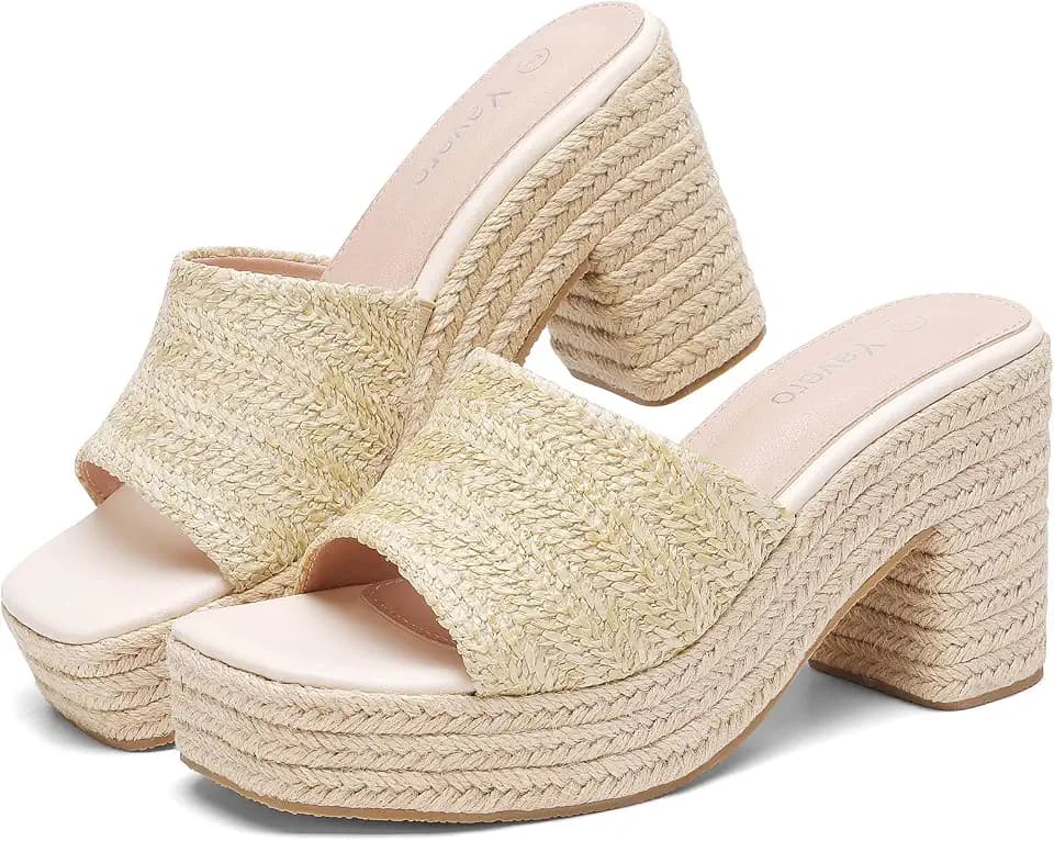 Yavero Espadrille Platform Sandals For Women Raffia Summer Wedges