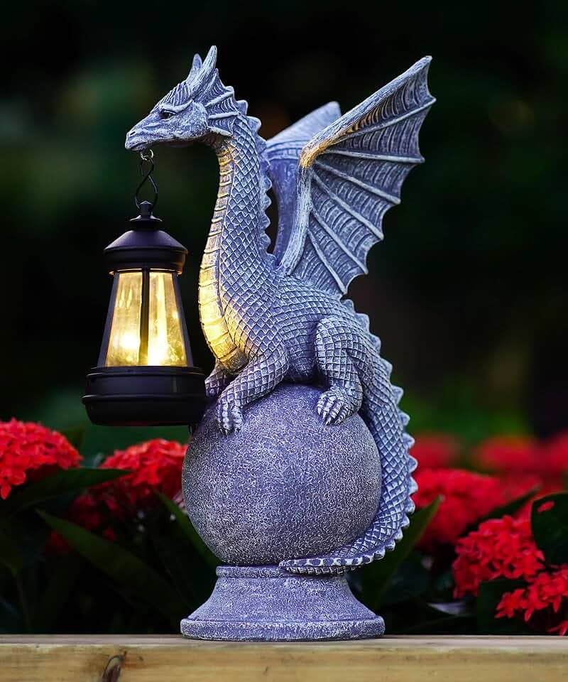 Solar Garden Dragon Statue: Outdoor Figurine with Lantern Lights