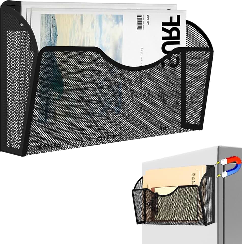 Magnetic File Holder 1 Pockets File Folder Organizer, Office Hanging Magazine Rack for File Cabinets, Magnetic Paper Holder, No Drilling Mail Organizer for Refrigerator, Office