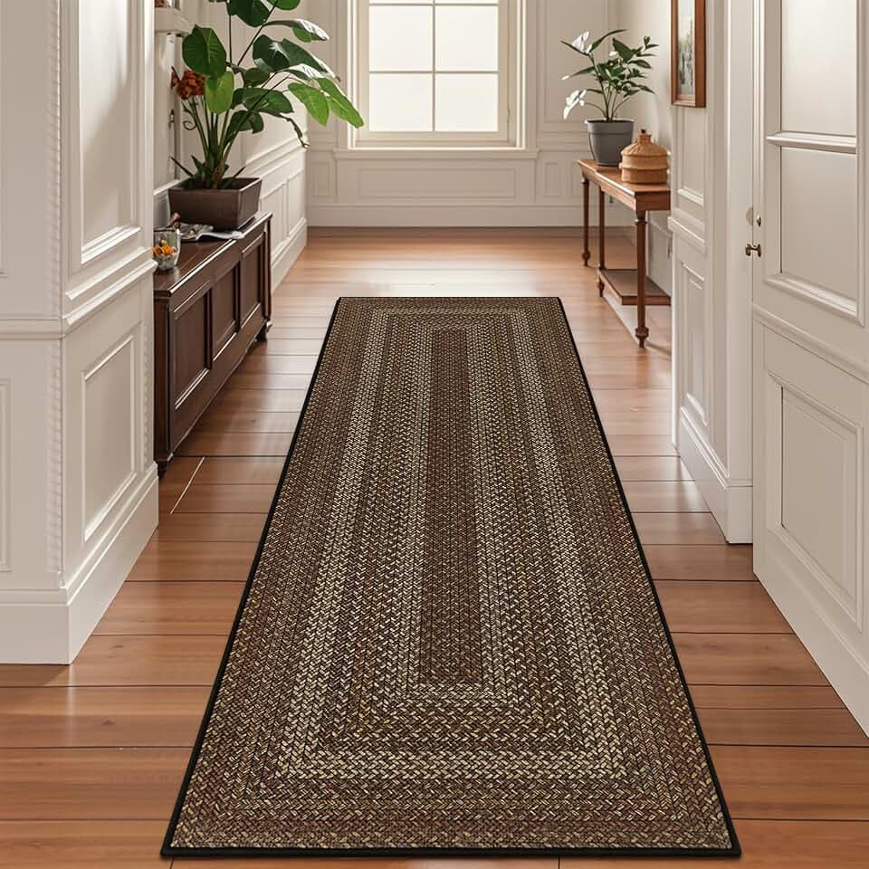 Vaukki Faux Jute Hallway Runner Rug, 2x6 Braided Kitchen Rug Brown
