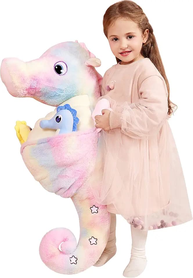 IKASA 30" Giant Seahorse Stuffed Animal, Super Soft, Zipper-Free Plush