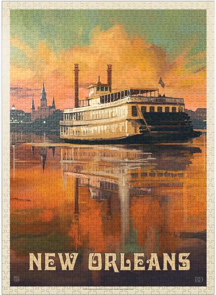 MyPuzzle New Orleans: Riverboat, Vintage Poster - Premium 1000 Piece Jigsaw Puzzle for Adults