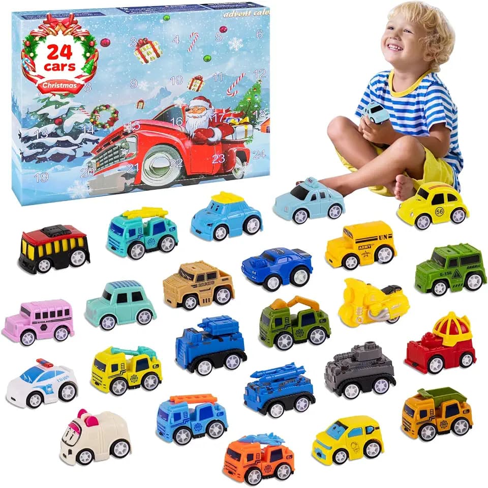 Adventskalender Auto Kinder 2026, 24 Tage Weihnachts Countdown Kalender Spielzeug ab 3 4 5 Jahre Junge Weihnachtskalender Kinder 3-5 Jahre Kleine Geschenke für Jungen
