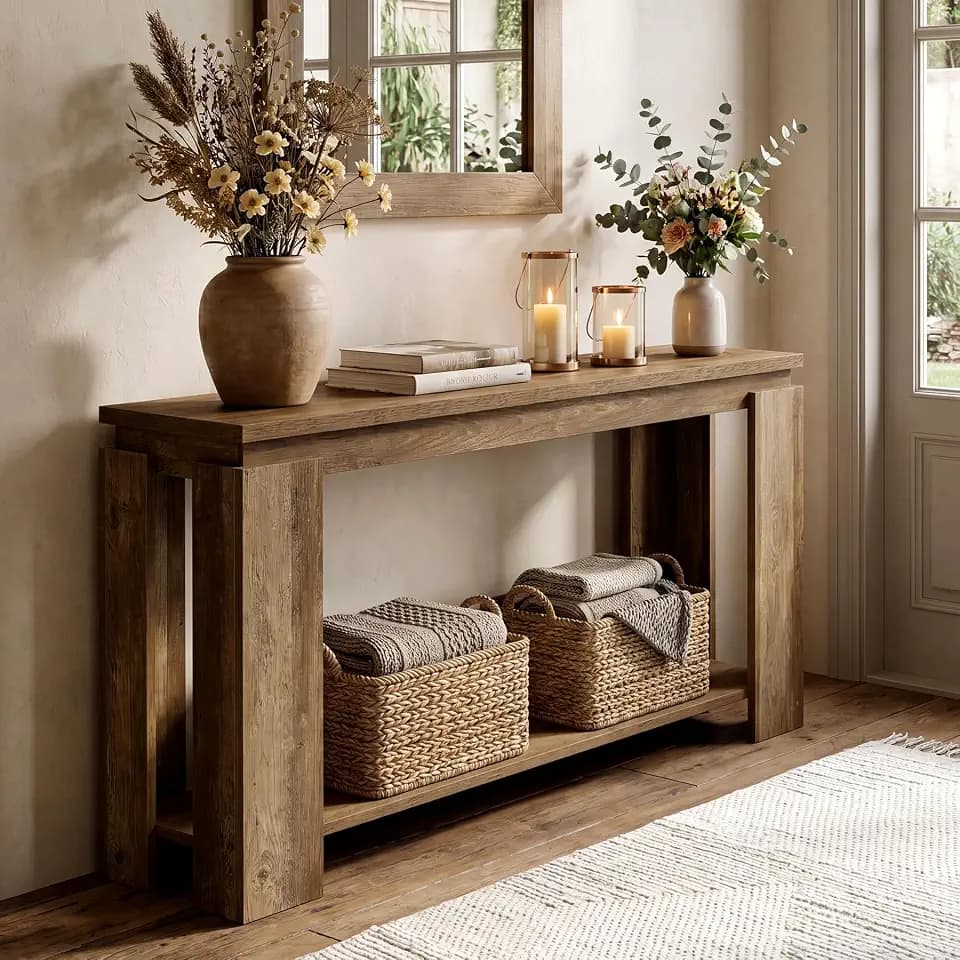 Tribesigns Langer schmaler Konsolentisch, 160 cm Landhaus-Eingangstisch Flurtisch, geeignet hinter dem Sofa, im Flur, Eingangsbereich, Diele oder Wohnzimmer, Vintage-Braun