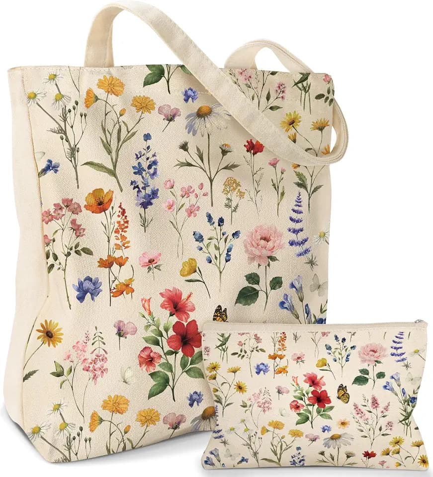 Miss Adola 2-Piece Canvas Tote Bag with Makeup Pouch