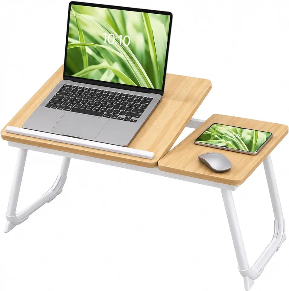 Relaxdays Laptoptisch für Bett & Couch, klappbar Betttisch, natur/weiß