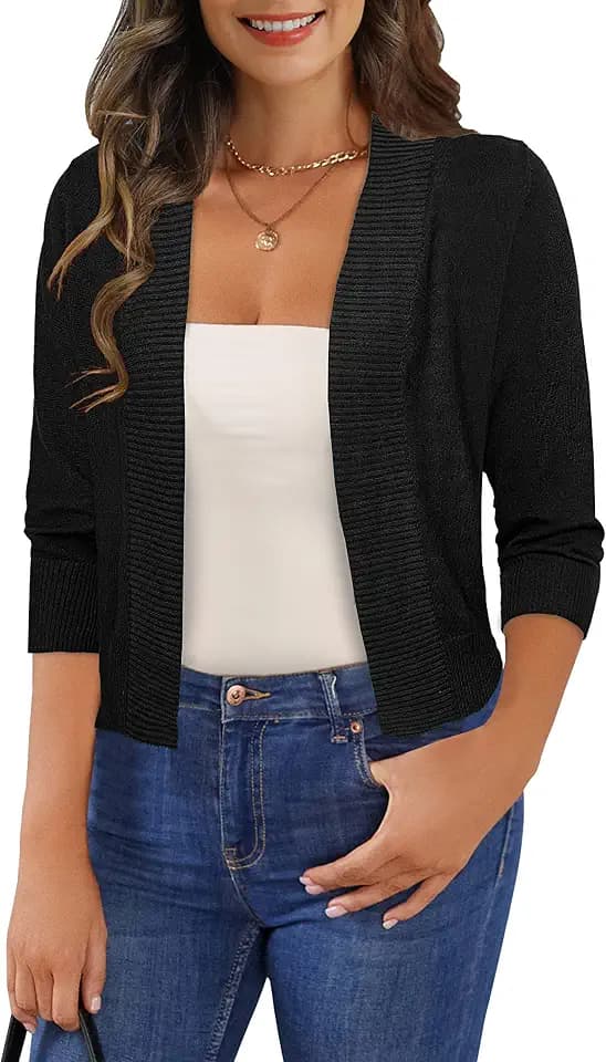 Women's 3/4 Sleeve Cropped Cardigan Shrug Sweaters S-XL