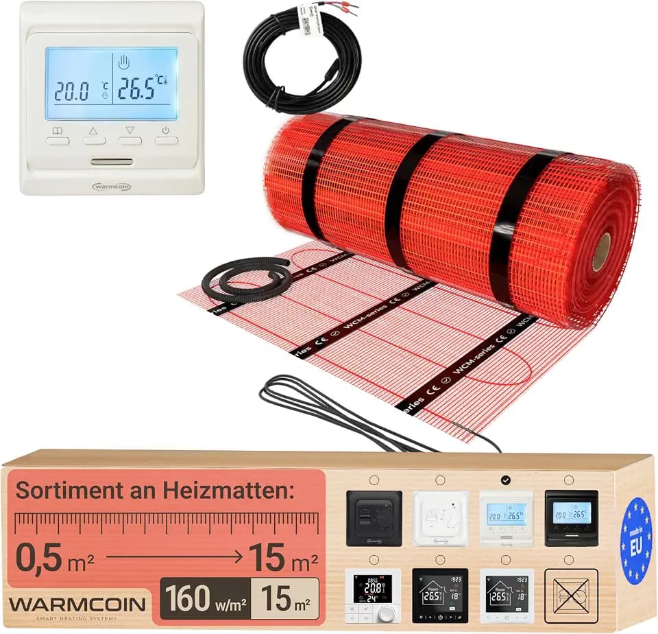 Elektrische Fußbodenheizung Heizmatten-Set mit Digital-Thermostat 15 m²