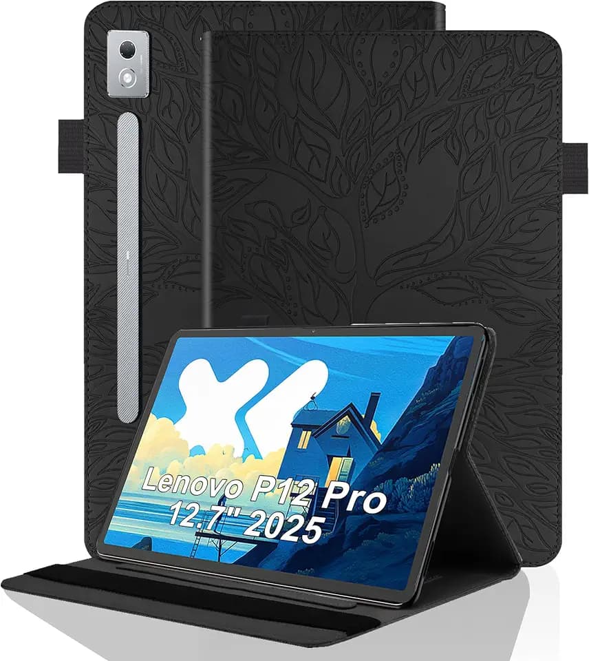 Hülle für Lenovo Tab P12 Pro 12.7 Zoll 2024 Premium PU Leder Schutzhülle Flip Tasche Tasche Case mit Standfunktion für Lenovo Tab P12 Pro 12.7 Zoll Tablette, Schwarz