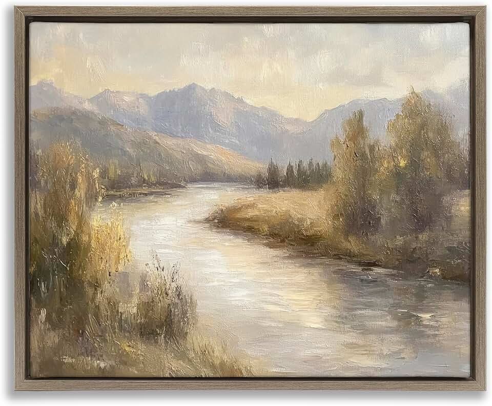 Flowing River Distant Mountains, 24 x 30 Inch Canvas in Floater Frame