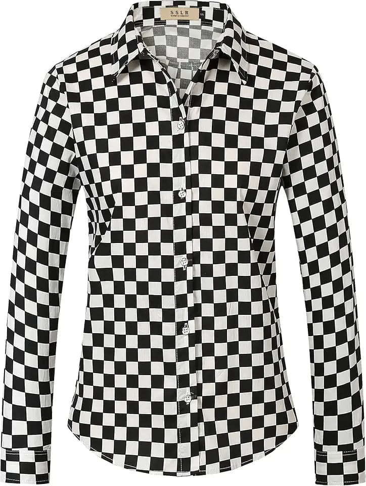 SSLR-Hawaiian-Shirts-for-Women-Long Sleeve Button Down Shirt Summer Beach Shirts Casual Floral
