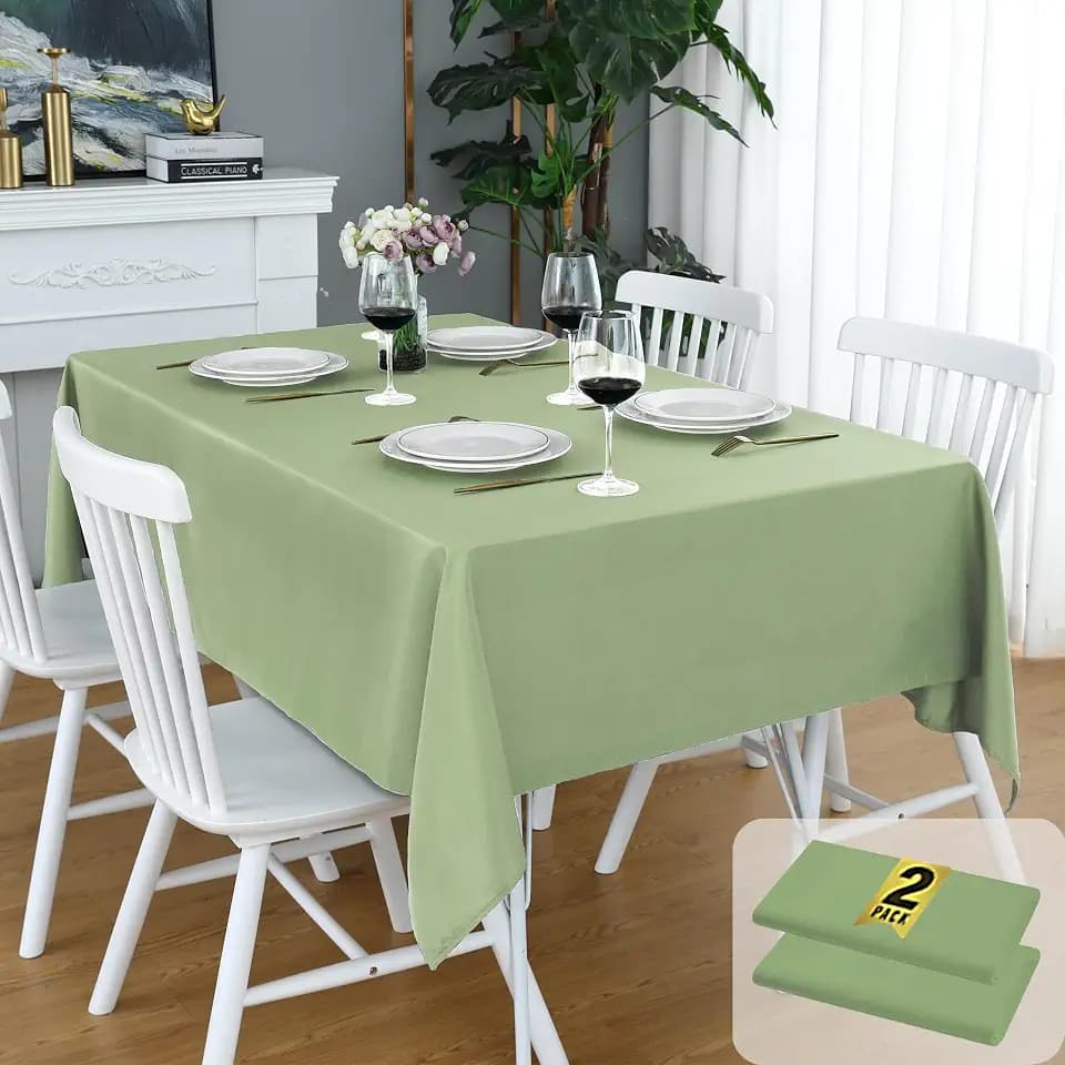 FOLINS&HOME 2 Pack Sage Green Rectangle Tablecloth, Waterproof Table Cloth