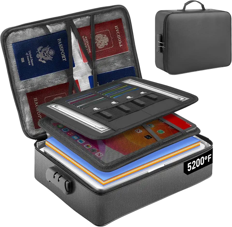 Mondoshop 5200°F Fireproof Document Bag with Lock for Home, Office & Travel